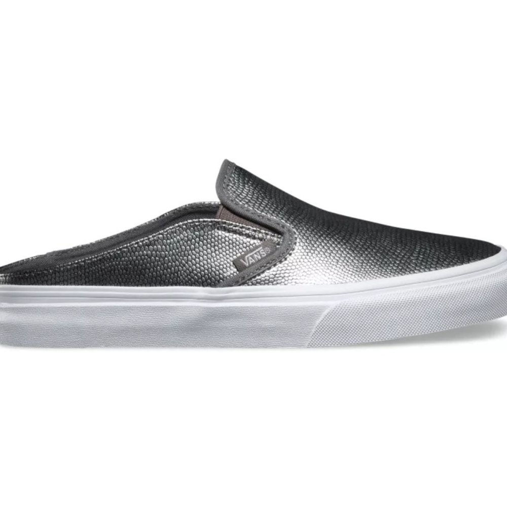 New VANS mule Slides Sneakers Silver Metallic Snake Skin wmn sz 9, men sz 7.5